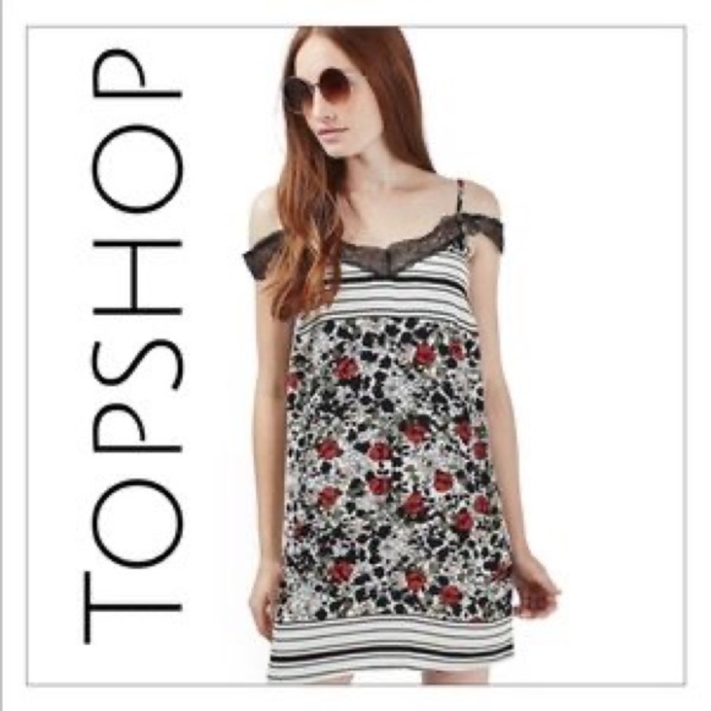 Top shop striped and floral cold shoulder dress